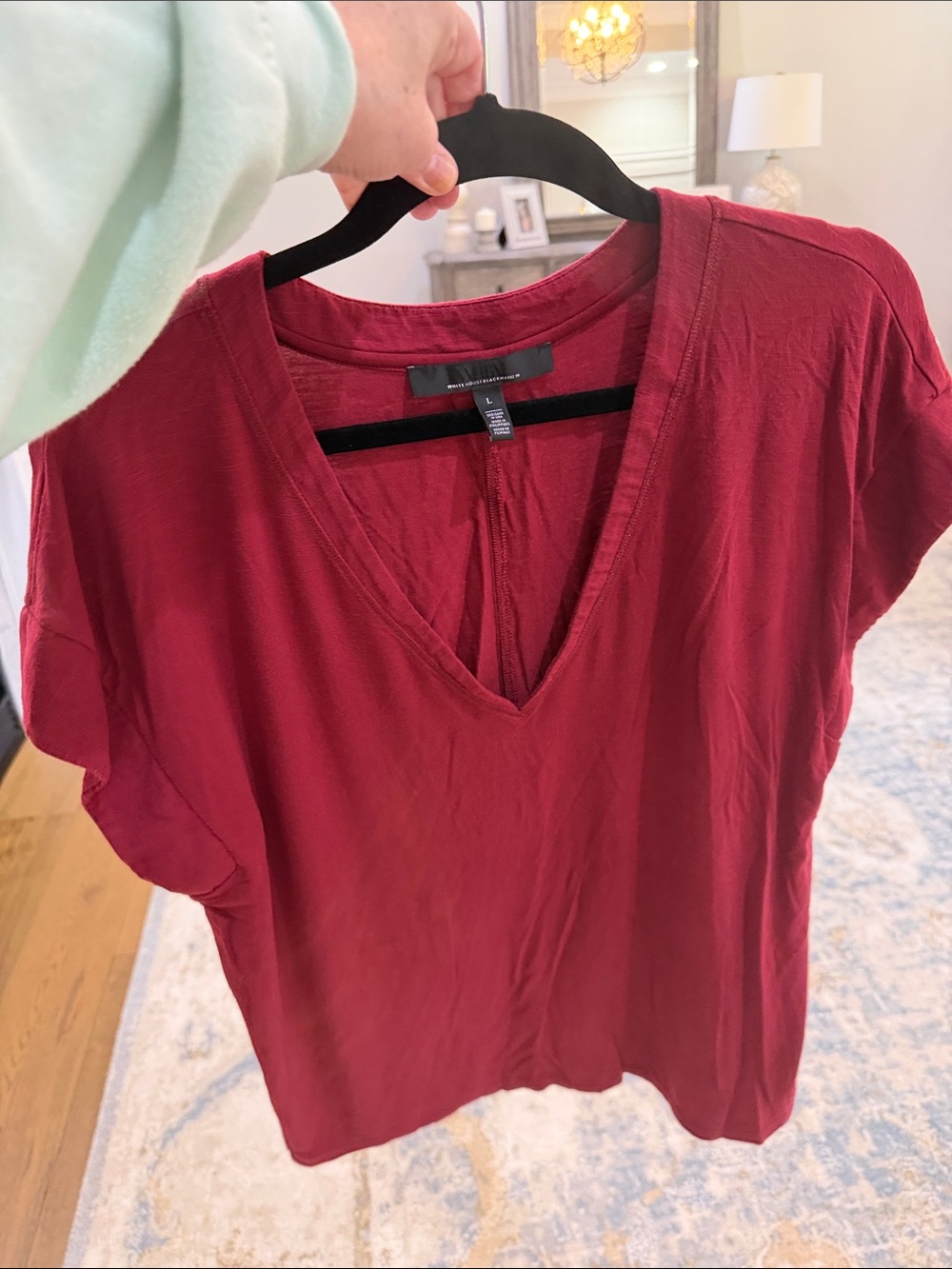 White House Black Market Burgundy V-Neck Short Sleeve Tee - Picture 7 of 9